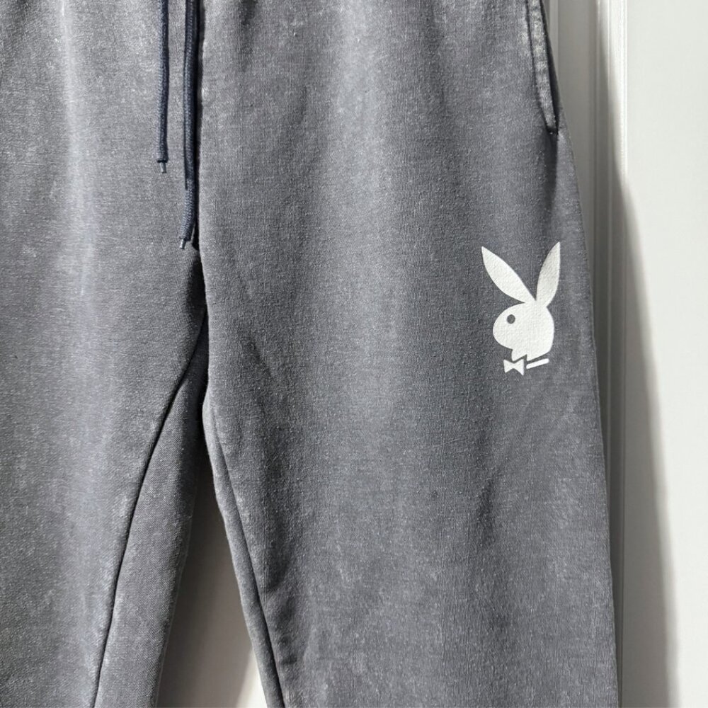 Playboy Bunny Graphic Joggers – Grey Acid Wash – Women’s Small – Trendy Retro